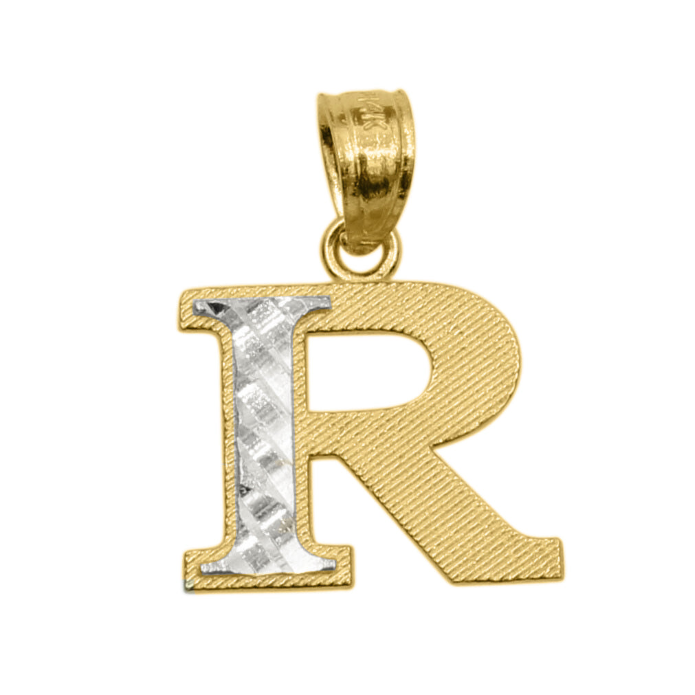 Precious Stars PT-2056-R 14K Two Tone Gold Diamond-Cut Initial Letter