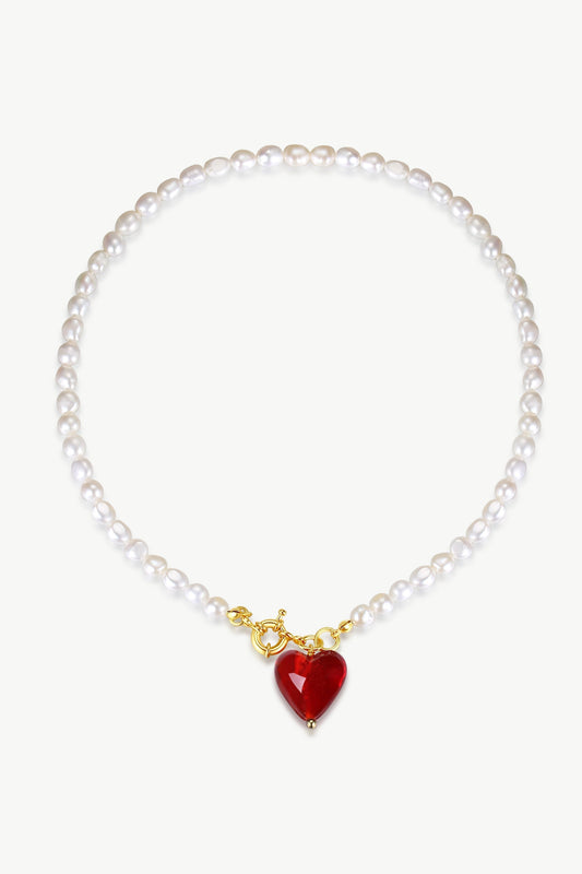 Esm¹Èe Red Glaze Heart Pendant Pearl Necklace